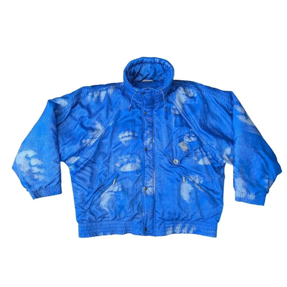 VTG LUHTA Ski Jacket Mens US40 Blue Bear Paw Print Streetwear Retro Snowboarding